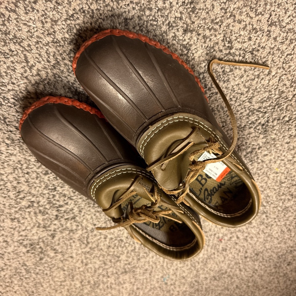 L.L. Bean Boots Mens 8 M Brown Duck Rubber Mocs Gum Shoes Orange Sole 52227